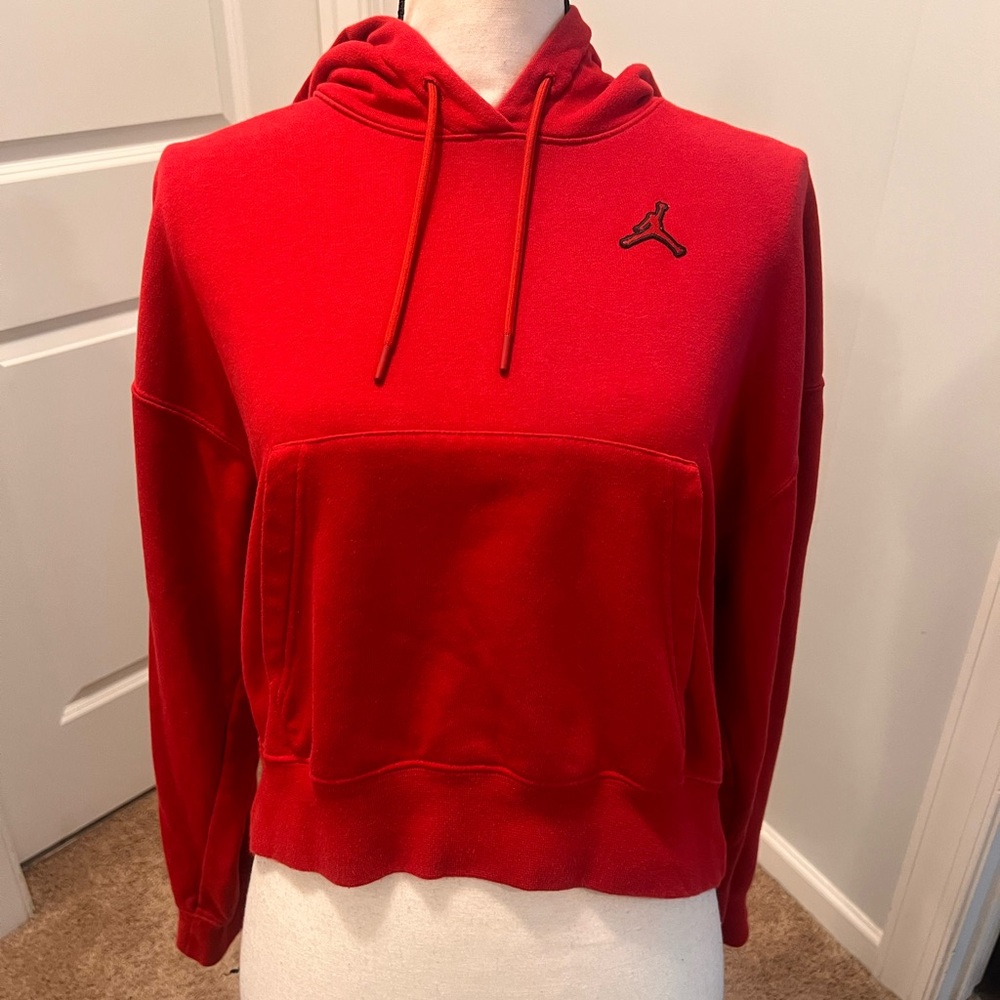 Jordan Red Cropped Hoodie Sweatshirt Size Small